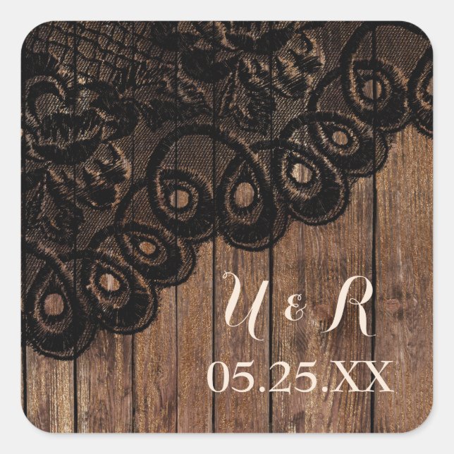 Sticker Carré Monogramme Brown initial et dentelle noire (Devant)