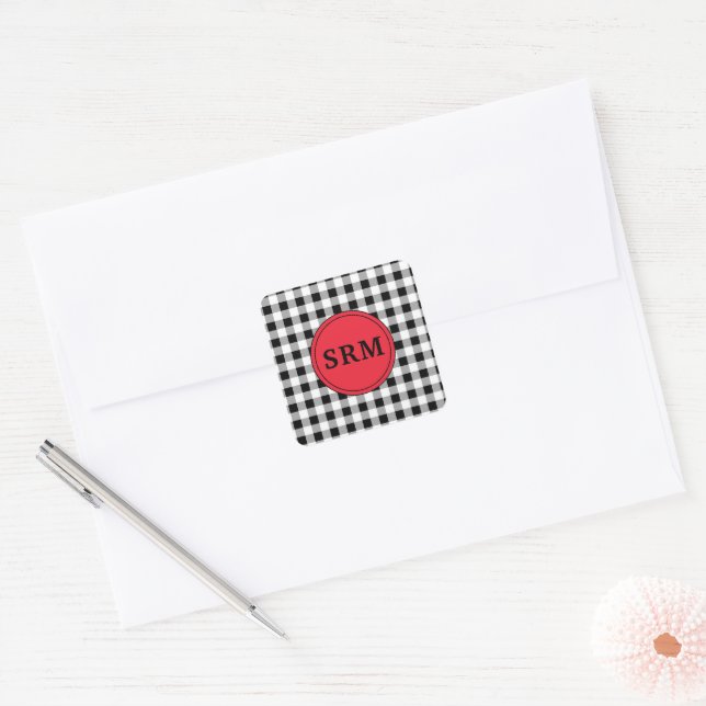 Sticker Carré Monogramme Buffalo Check 1,5 po rouge (Enveloppe)