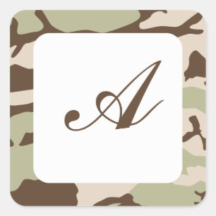 Sticker Carré Monogramme Camo du désert