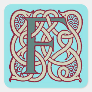 Sticker Carré Monogramme celtique F d'initiale de lettre de