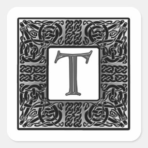 Sticker Carré Monogramme Celtique "T" argenté