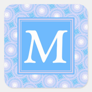 Sticker Carré Monogramme Cercles bleu électrique motif