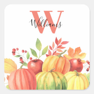 Sticker Carré Monogramme Citrouille Automne