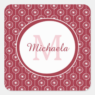 Sticker Carré Monogramme Cœur Rouge