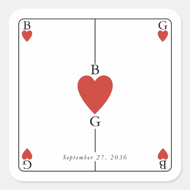 Sticker Carré Monogramme Coeurs de jeu Mariage de carte (Devant)