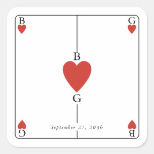 Sticker Carré Monogramme Coeurs de jeu Mariage de carte