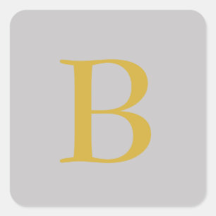 Sticker Carré Monogramme couleur or gris moderne Ajouter un nom 