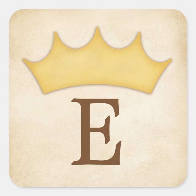 Sticker Carré Monogramme Couronne or Nom Fairytale personnalisé (Devant)