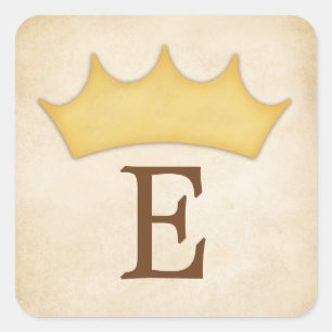 Sticker Carré Monogramme Couronne or Nom Fairytale personnalisé