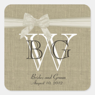 Sticker Carré Monogramme de Burlap et de Bow