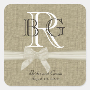 Sticker Carré Monogramme de Burlap et de Bow