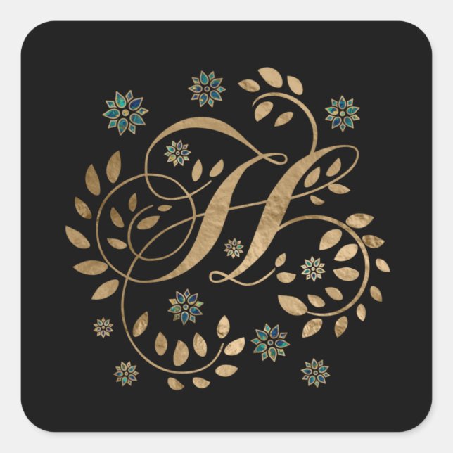 Sticker Carré Monogramme de calligraphie dorée de luxe avec lett (Devant)