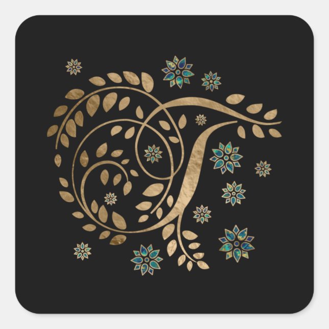 Sticker Carré Monogramme de calligraphie dorée de luxe avec lett (Devant)