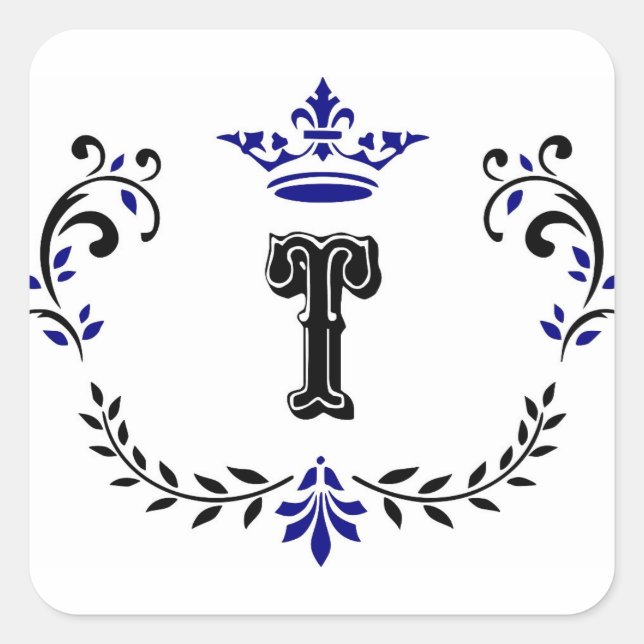 Sticker Carré Monogramme de couronne 'T' (Devant)