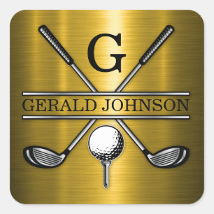Sticker Carré Monogramme de golf personnalisé élégant minimalist