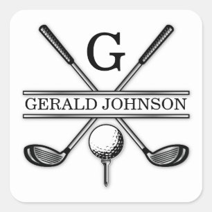 Sticker Carré Monogramme de golf personnalisé élégant minimalist