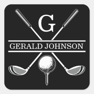 Sticker Carré Monogramme de golf personnalisé élégant minimalist