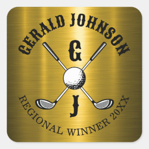 Sticker Carré Monogramme de golf personnalisé élégant minimalist