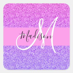 Sticker Carré Monogramme de la Parties scintillant violette de g