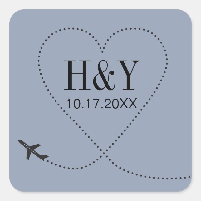Sticker Carré Monogramme de l'avion de mariage de destination (Devant)