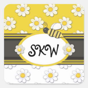 Sticker Carré Monogramme de marguerite jaune