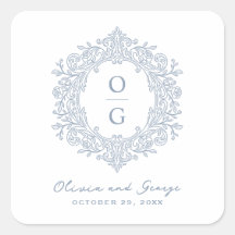Monogramme de mariage élégant bleu poussiéreux hér