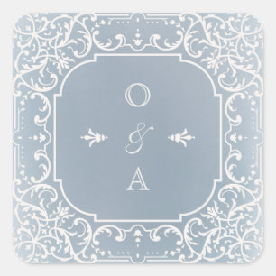Sticker Carré Monogramme de mariage romantique bleu Dusty