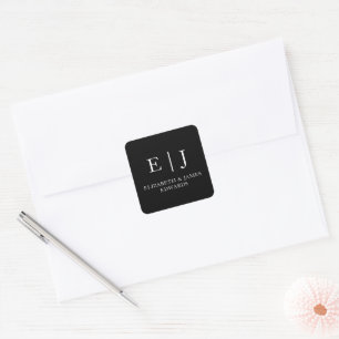 Sticker Carré Monogramme de mariage simple noir pour couple