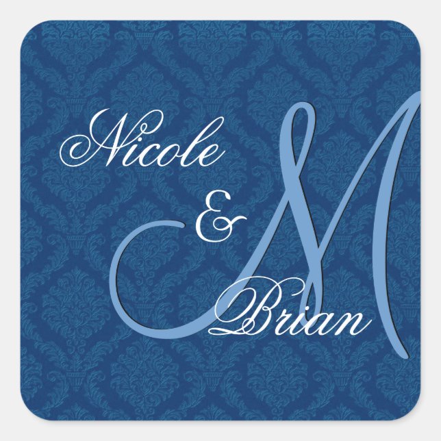 Sticker Carré Monogramme de marié de jeune mariée de mariage (Devant)