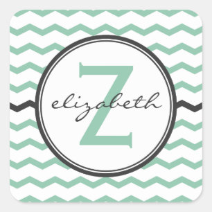 Sticker Carré Monogramme de menthe Chevron