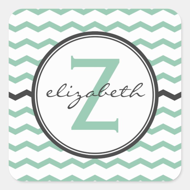 Sticker Carré Monogramme de menthe Chevron (Devant)