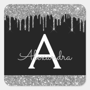 Sticker Carré Monogramme de Parties scintillant d'étincelle en a