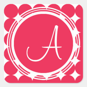 Sticker Carré Monogramme de point de polka rouge