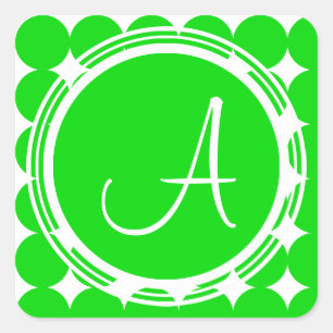 Sticker Carré Monogramme de point de polka vert