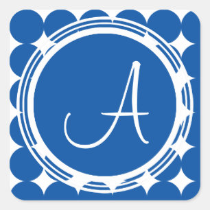 Sticker Carré Monogramme de point Polka Bleu