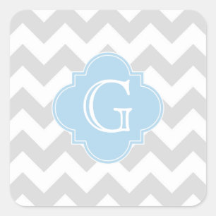 Sticker Carré Monogramme de Quatrefoil bleu clair de Chevron Lt