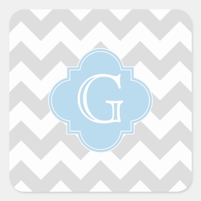 Sticker Carré Monogramme de Quatrefoil bleu clair de Chevron Lt (Devant)