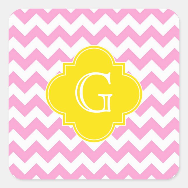 Sticker Carré Monogramme de Quatrefoil Jaune de Chevron Whiron R (Devant)