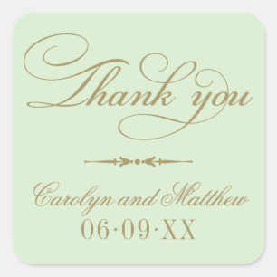 Sticker Carré Monogramme de remerciement Vert élégant Or