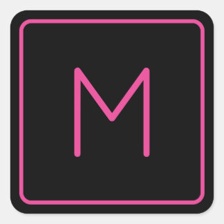 Sticker Carré Monogramme de typographie minimaliste rose et noir