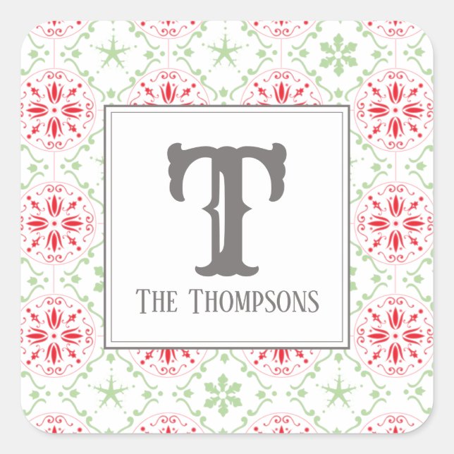 Sticker Carré Monogramme de vacances Motif de Snowflake moderne (Devant)