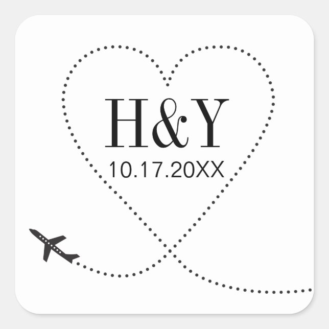 Sticker Carré Monogramme de voyage de mariage de destination (Devant)