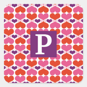 Sticker Carré Monogramme d'édredon de coeurs de Valentine