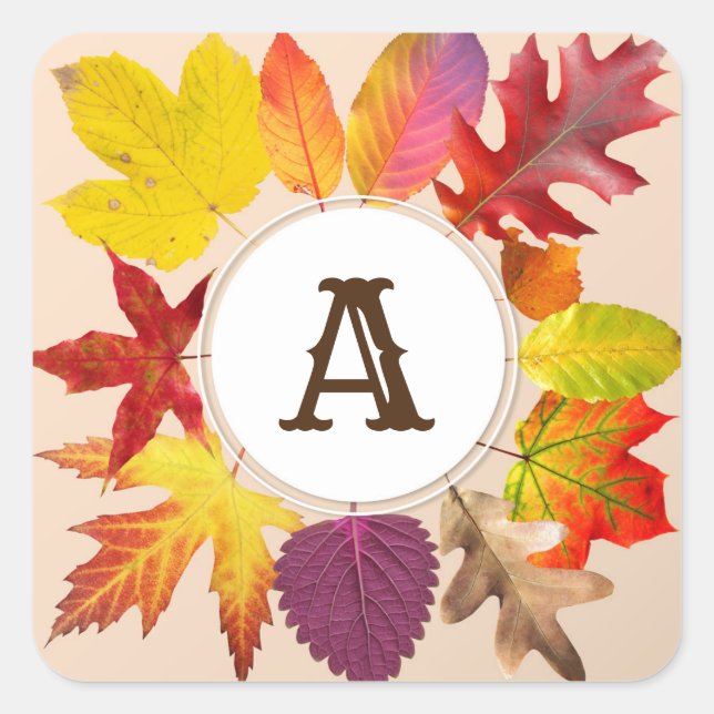 Sticker Carré monogramme des feuilles d'automne (Devant)
