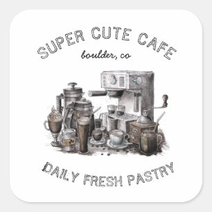 Sticker Carré monogramme d'illustration de café vintage mignon