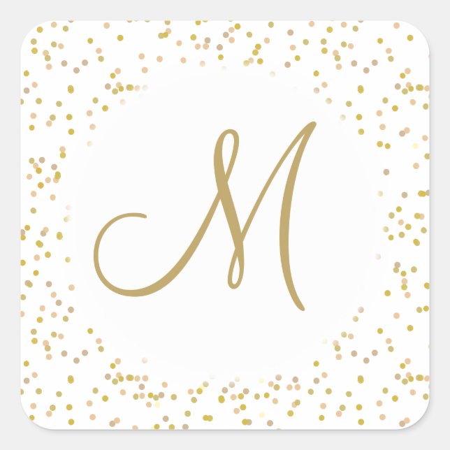 Sticker Carré Monogramme doré écriture poussière d'or (Devant)