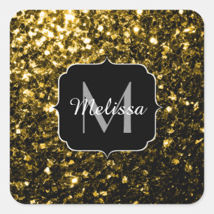 Sticker Carré Monogramme doré foncé jaune faux parties scintilla