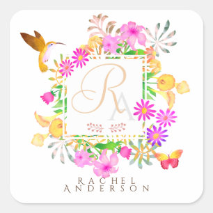 Sticker Carré Monogramme du jardin floral