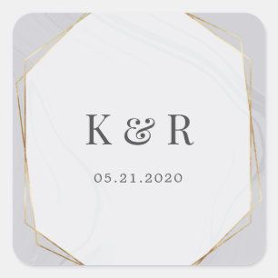 Sticker Carré monogramme du mariage en marbre géométrique or