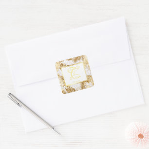 Sticker Carré Monogramme Elegant Monstera Gilded Gold Mariage